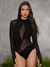 The Perfect Party Designer Women's Green Sheer Stand Collar Thumb Cut Bodysuit, Holiday, New Year, Thanksgiving